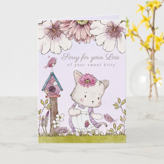 悔やみや弔慰の紛失キャットウォーター色イラストレーションカード カード (黄色い花)