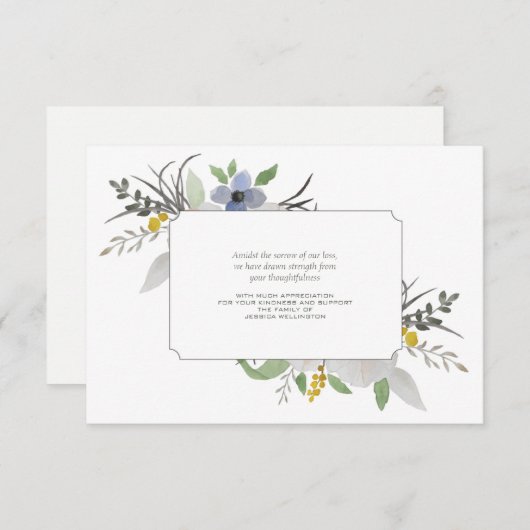 悔やみや弔慰の花柄はNotecard感謝していしています サンキューカード (正面/裏面)