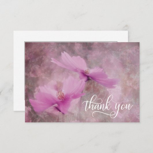 悔やみや弔慰の葬儀のピンクの藤色の花は感謝していしています サンキューカード (正面/裏面)