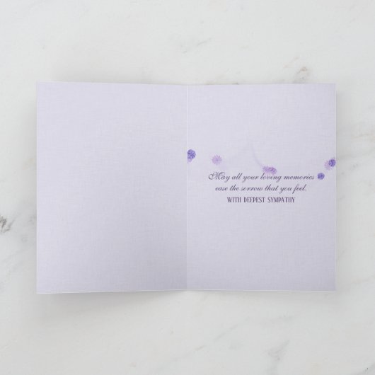 悔やみや弔慰の薄紫に引き裂かれた端を持つ縁ど蝶 カード (内部)