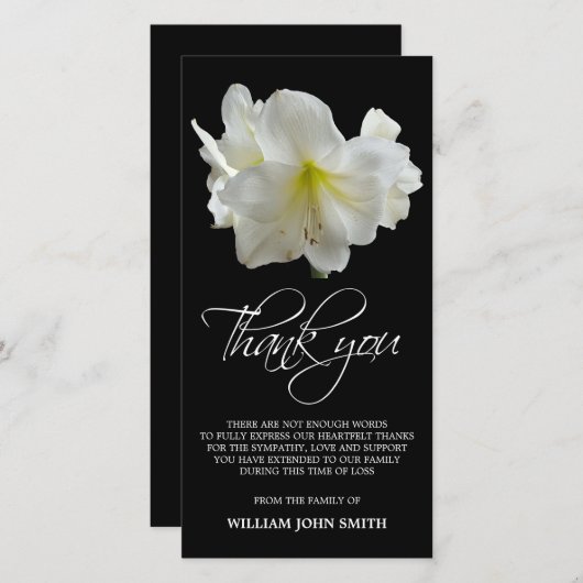 悔やみや弔慰の記念のアマリリスの花は黒い感謝していしています サンキューカード (正面/裏面)