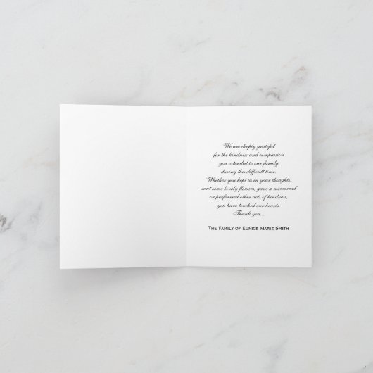 悔やみや弔慰の記念物は写真が付いているメッセージカード感謝していしています サンキューカード (内部)