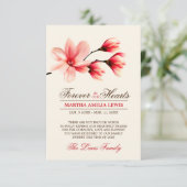 悔やみや弔慰の赤いピンクの花のマグノリアは感謝していしています サンキューカード (スタンド正面)