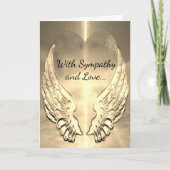 悔やみや弔慰の金ゴールドのハートおよび天使の翼 カード (正面)
