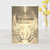 悔やみや弔慰の金ゴールドのハートおよび天使の翼 カード (黄色い花)