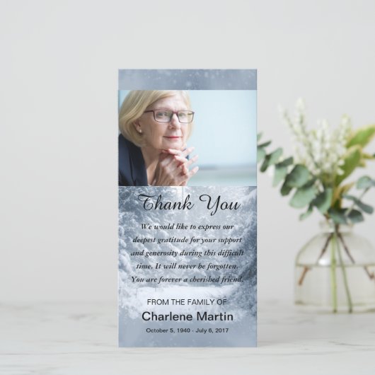 悔やみや弔慰は写真の記念の冬場面感謝していしています サンキューカード (スタンド正面)