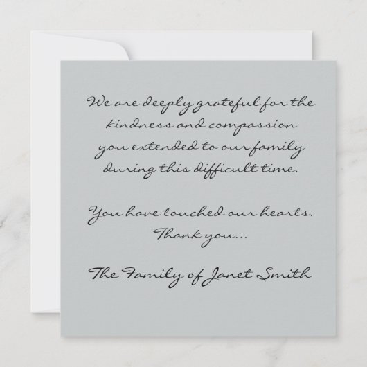 悔やみや弔慰は平らな写真カード感謝していしています サンキューカード (裏面)