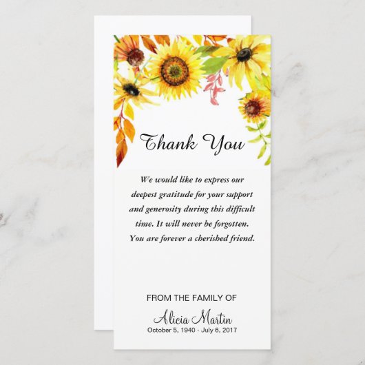 悔やみや弔慰は記念の水彩画のヒマワリ感謝していしています サンキューカード