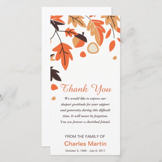 悔やみや弔慰は記念の紅葉感謝していしています サンキューカード (正面/裏面)