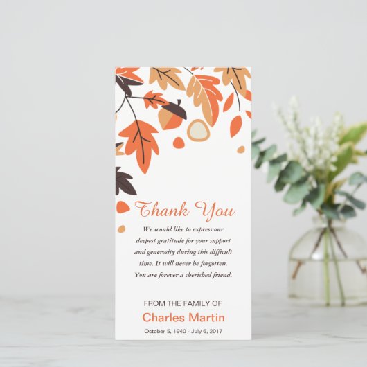 悔やみや弔慰は記念の紅葉感謝していしています サンキューカード (スタンド正面)