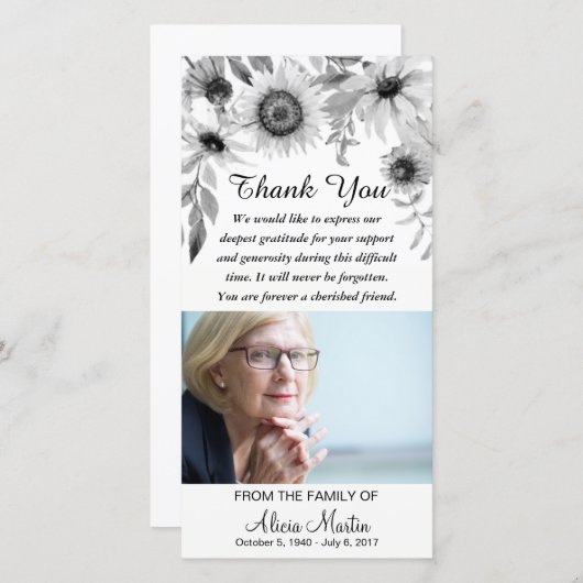 悔やみや弔慰は記念の素朴なヒマワリ感謝していしています サンキューカード (正面/裏面)