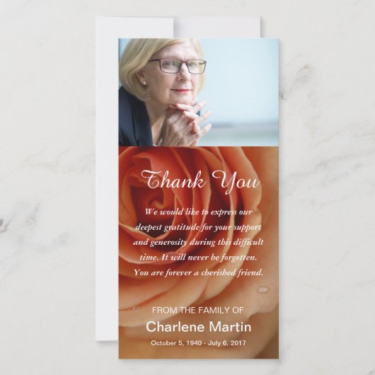 悔やみや弔慰は記念の葬儀の花柄によってが上がった感謝していしています サンキューカード (正面)