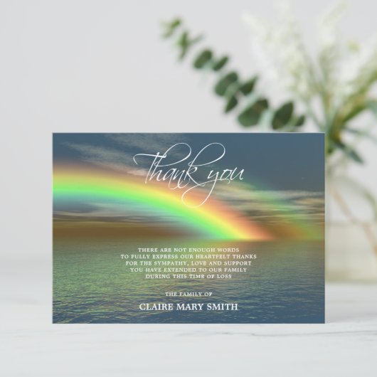 悔やみや弔慰は記念の虹の海水感謝していしています サンキューカード (スタンド正面)