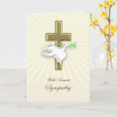 悔やみや弔慰は黄金の十字架と鳩を持つ。 カード (黄色い花)