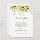 悔やみや弔慰ひまわり緑のスクリプトの写真 サンキューカード (裏面)