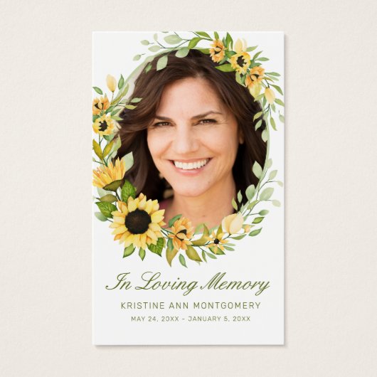 悔やみや弔慰ひまわり緑のスクリプト写真詩カード (正面)