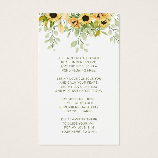 悔やみや弔慰ひまわり緑のスクリプト写真詩カード (裏面)