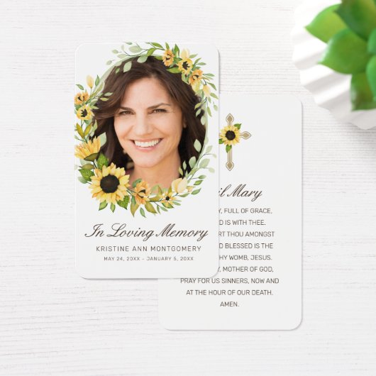 悔やみや弔慰ひまわり茶色のスクリプトフォト祈りの言葉カード (デスク)