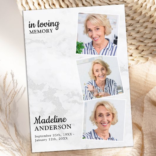 悔やみや弔慰を愛する思い出モダンに3写真葬儀 サンキューカード