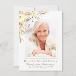 悔やみや弔慰イエローローズフローラ写真回想葬儀 サンキューカード