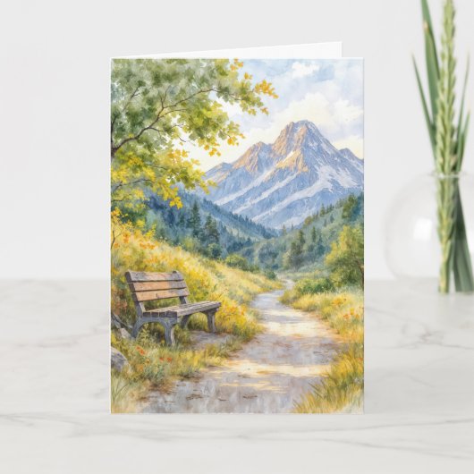 悔やみや弔慰ウォーターカラーマウンテンベンチ カード (正面)