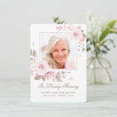 悔やみや弔慰エレガントピンクローズフローラ写真葬儀 サンキューカード (スタンド正面)