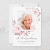 悔やみや弔慰エレガントピンクローズフローラ写真葬儀 サンキューカード (正面)