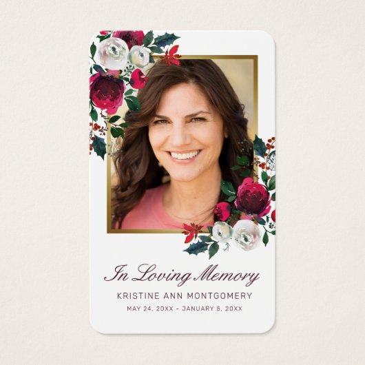 悔やみや弔慰エレガントレッドローズクロスフォト祈りの言葉カード (正面)