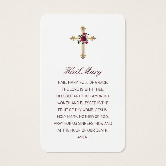 悔やみや弔慰エレガントレッドローズクロスフォト祈りの言葉カード (裏面)