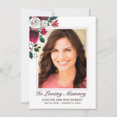 悔やみや弔慰エレガントレッドローズフローラ写真葬儀 サンキューカード (正面)