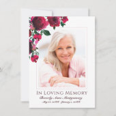 悔やみや弔慰エレガントレッドローズフローラ写真葬儀 サンキューカード (正面)