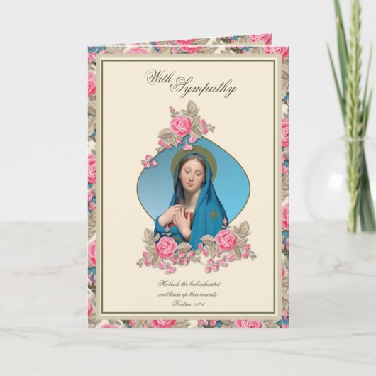 悔やみや弔慰エレガントヴァージンメアリーピンクローズ カード (正面)