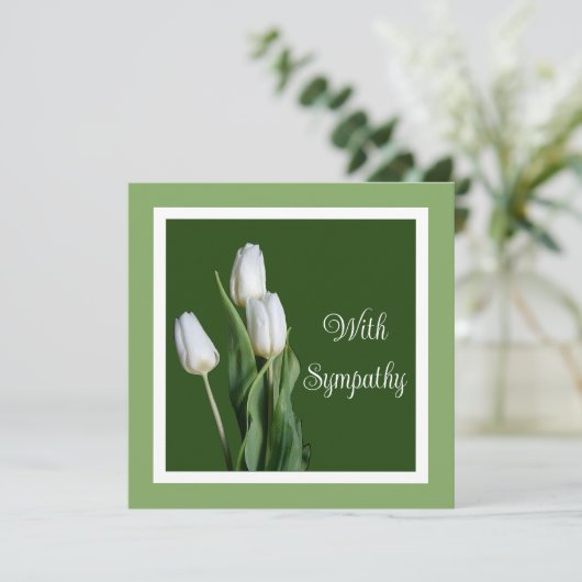 悔やみや弔慰エレガント白チューリップ美しいフローラ カード (スタンド正面)