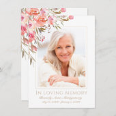 悔やみや弔慰エレガント赤面フローラバラ写真葬儀 サンキューカード (正面/裏面)