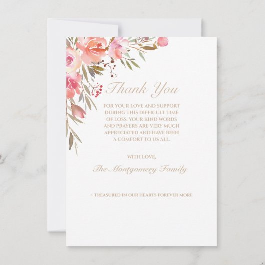 悔やみや弔慰エレガント赤面フローラバラ写真葬儀 サンキューカード (裏面)
