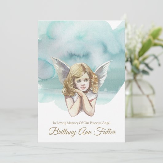 悔やみや弔慰エンジェルドヴー葬儀サンキューカード 招待状 (スタンド正面)