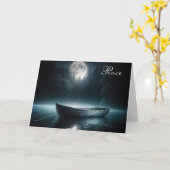 悔やみや弔慰オールドボートオンムーンライトレイク カード (黄色い花)