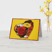 悔やみや弔慰カスタムバラデイジーブーケハート カード (黄色い花)