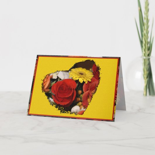悔やみや弔慰カスタムバラデイジーブーケハート カード (正面)