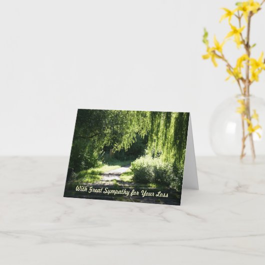 悔やみや弔慰カード太陽に照らされた道およびヤナギの木 カード (黄色い花)