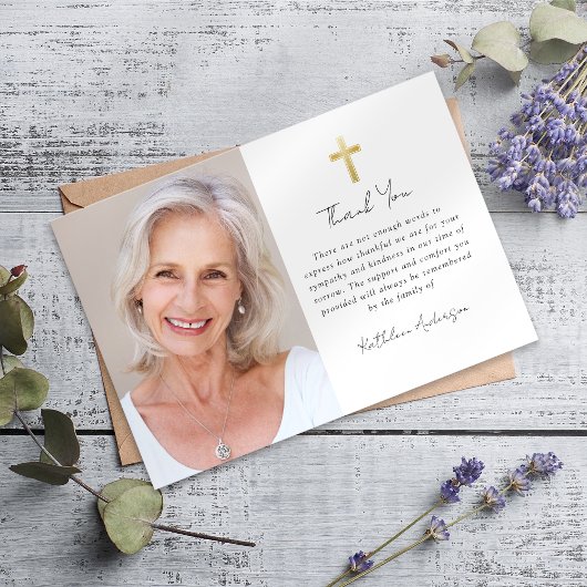 悔やみや弔慰クロスフォト葬儀 サンキューカード