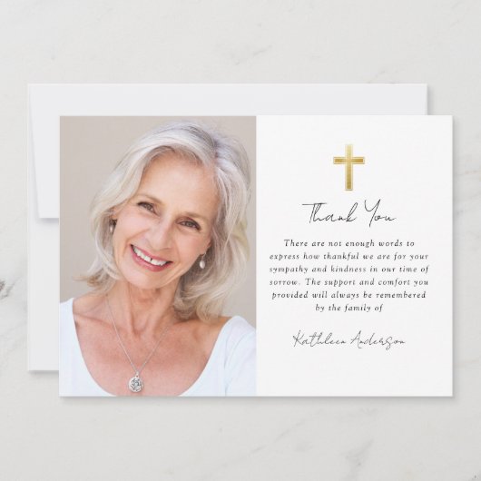悔やみや弔慰クロスフォト葬儀 サンキューカード (正面)