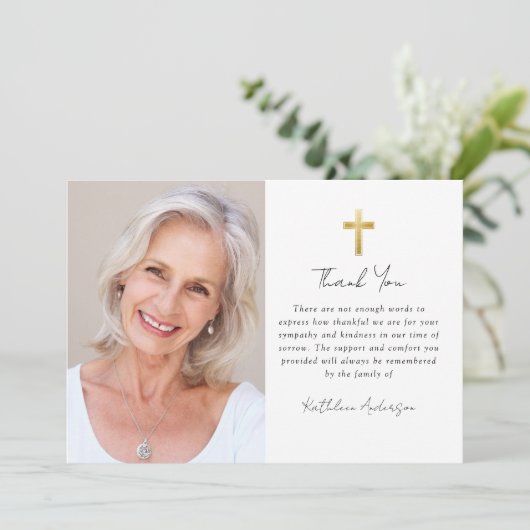 悔やみや弔慰クロスフォト葬儀 サンキューカード (スタンド正面)