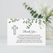 悔やみや弔慰グリーンウィズクロス葬儀ありがとう サンキューカード (スタンド正面)