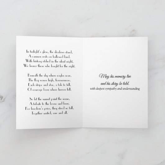 悔やみや弔慰サルティングアメリカンソルジャー カード (内部)