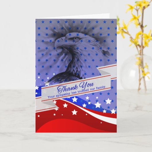 悔やみや弔慰サンキューイーグルスターズアンドストライプズ カード (黄色い花)