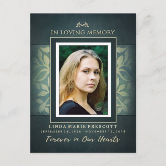 悔やみや弔慰サンキューターコイズ離れ金ゴールドPostCard ポストカード (正面)