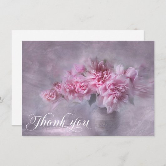 悔やみや弔慰サンキューピンクピンクの花瓶 サンキューカード (正面/裏面)