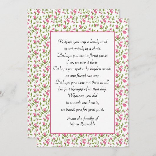 悔やみや弔慰サンキューピンクローゼス カード (正面/裏面)