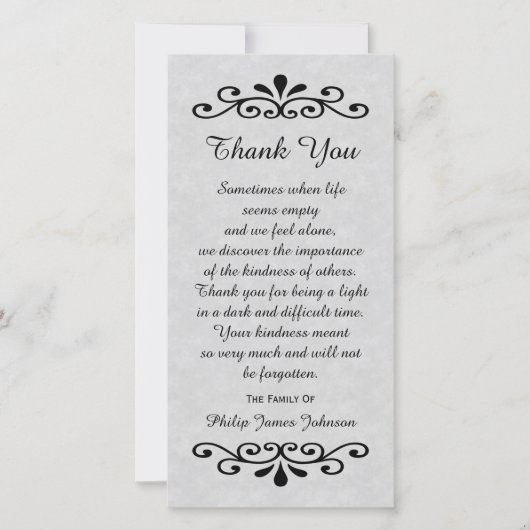 悔やみや弔慰サンキューフォトカードパーチメントルックグレー サンキューカード (正面)